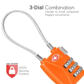 CFMOUR TSA Locks - 1, 2, 3, 4, 5, 6 Pack 3-Dial Travel Cable Combination Security Padlock for Suitcase Luggage Case Bag Code Lock - Orange (Pack of 1)