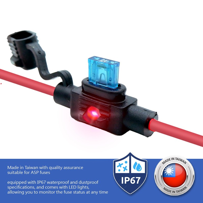 Waterproof in-line ASP LED Fuse Holder,12 AWG for Automotive, Marine（2