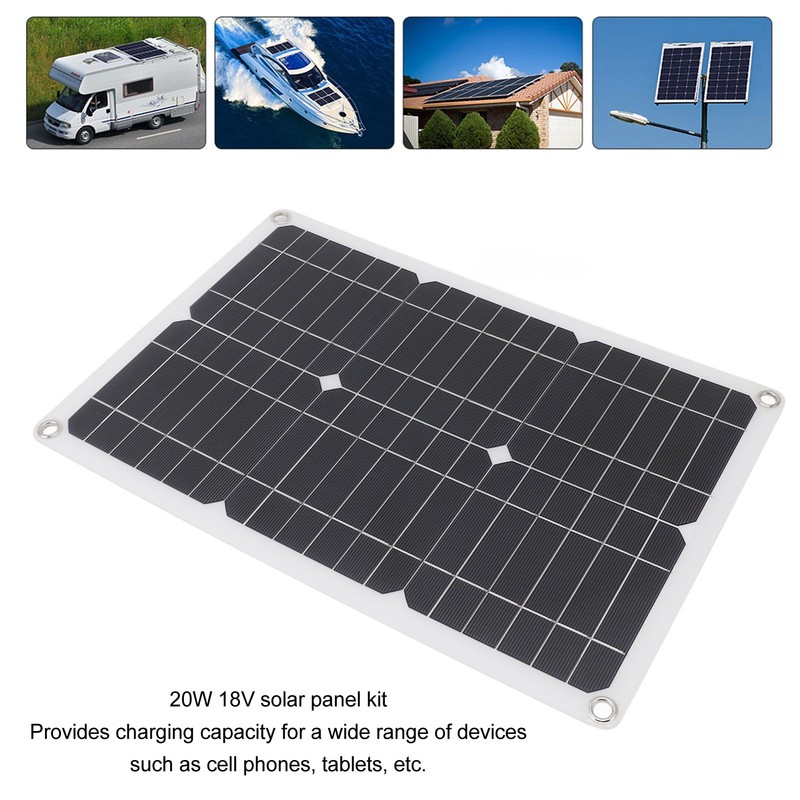 20W 18V Monocrystalline Solar Panel Kit Multifunctional Emergency High Efficiency