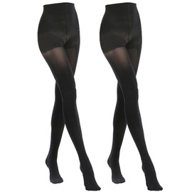 MANZI 2 Pairs Women's Opaque Control Top Tights Comfort Stretch 70 Denier Pantyhose Black Medium