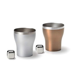 Apex Heart ER-1445 Locking Cups, Pair of Double Layers, Non-Melting Ice, 8.5 fl oz (250 ml), Silver x Bronze, Wooden Box, Stainless Steel, Gift Set, Present, Eterno