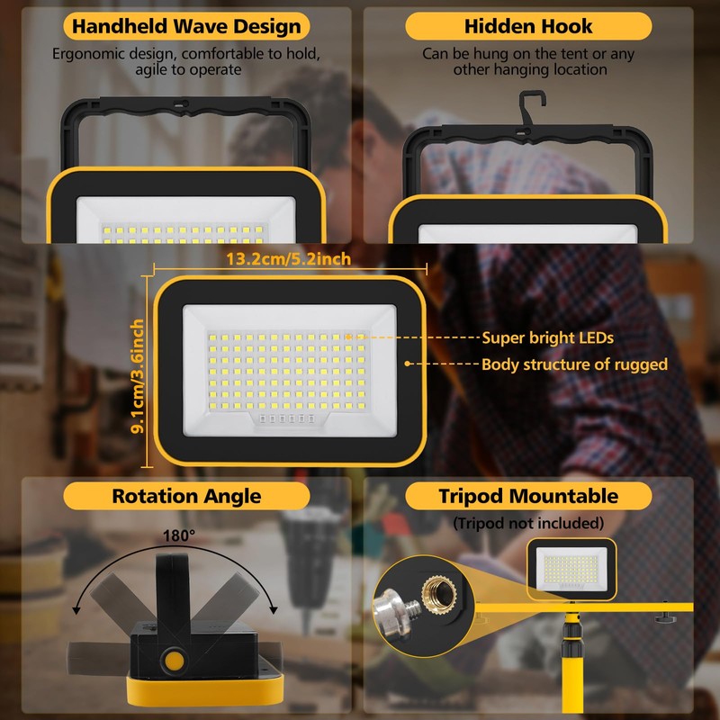 2 Pack Portable LED Work Light with Stand, T-SUNUS Super