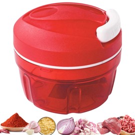 Zwiebelschneider,DGMI 300 ml Zwiebelzerkleinerer, Gemüsezerkleinerer mit Seilzug, Multizerkleinerer Manuell, für Zwiebeln, Karotten, Gemüse und Obst(Rot)