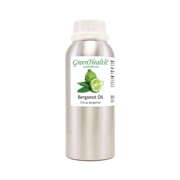 Bergamot Essential Oil – 8 fl oz (237 ml) Aluminum Bottle w/ Plug Cap – 100% Pure – GreenHealth