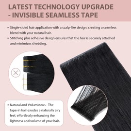 Silk-co Invisible Tape Extensions Real Hair, Tape-In Extensions Real Hair 10 Pieces 20 g Real Hair Extensions Tape, Invisible Hair Extensions Real Hair Raven Black 35 cm