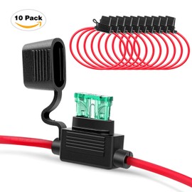 Nilight - 50029R 120 Pcs Standard Blade Fuse 5A/7.5A/10A/15A/20A/25A/30A AMP Assorted Set with 10 Pack 14AWG ATC/ATO Inline Fuse Holder, 2 Years Warranty, 1 Count (Pack of 10)