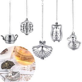 Lpraer 5 Stück Teesieb für lösen Tee, Teeei Teefilter Teainfuser Teesieb aus Edelstahl, mit Verlängertem Kettenhaken, Teesieb für Teekanne Tee-Tassen und Meisten Tee-Schalen