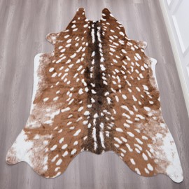 Faux Deer Rug 3x3.6 Feet Sika Deer Hide Carpet Animal Printed Rug Cow Hides and Skins Rug Faux Cowhide Rug for Living Room Bedroom