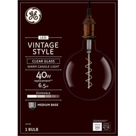 GE Vintage Style LED Light Bulb, 40 Watt, Clear Finish, G63 Large Globe Bulb (1 Pack)