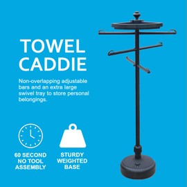 Outdoor Towel Rack with Storage Tray and Bar Clips - 6 Arm Towel Rack for Pool, Hot Tub, or Outdoors