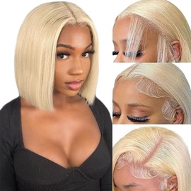 werkueen 613 Blonde Bob Wig Human Hair 13x4 HD Lace Front Wig Human Hair 12 Inch 613 lace front Wig Human Hair Pre Plucked With Baby Hair Short Straight Bob Wigs For Women 180 Density