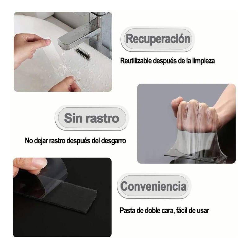 Cinta Nano Adhesiva De Doble Cara Lavable Reutilizable 10mts