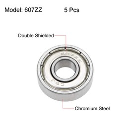 sourcing map 607ZZ Deep Groove Ball Bearings 7mm x 19mm x 6mm Double Shielded Chrome Steel Z2 5pcs