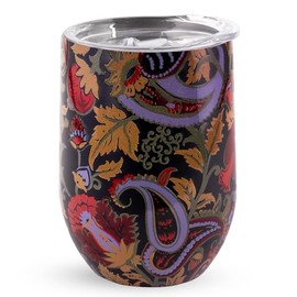 Vera Bradley Insulated Wine Tumbler, 12 Ounce Travel Cup, Blue Stainless Steel Tumbler with Lid, Midnight Garden Paisley