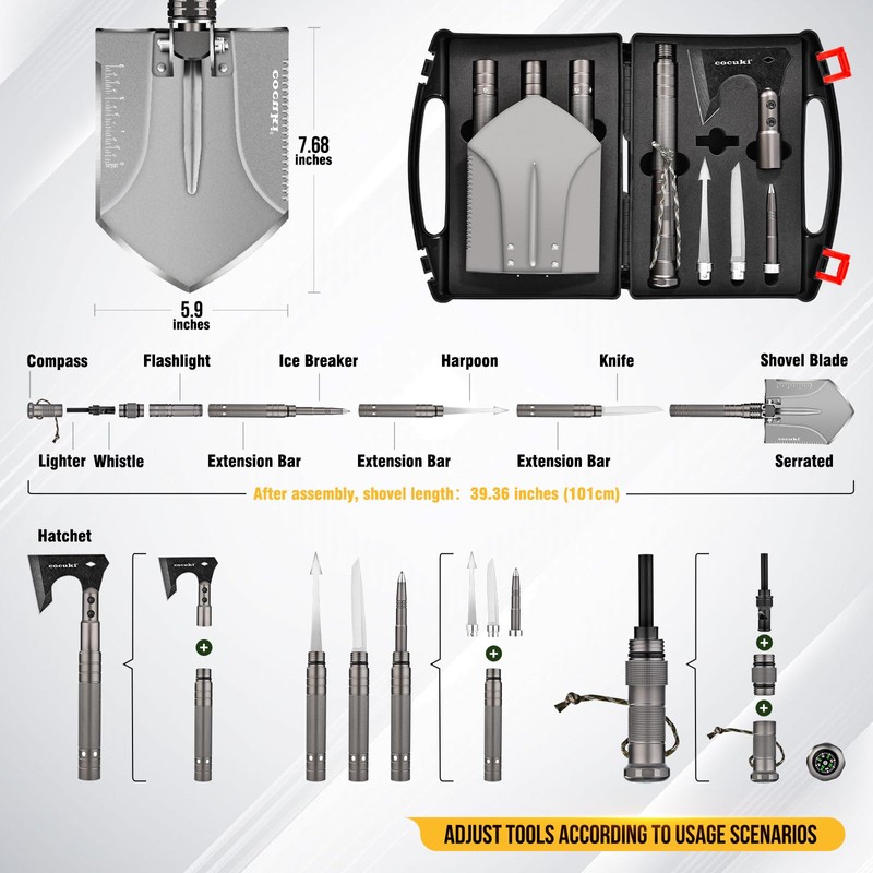 CoCuKi Outdoor Folding Camping Shovel Multitool Gear with High-Carbon Steel