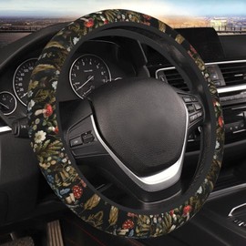 MAGIFUN Vintage Mushroom Print Auto Steering Wheel Cover Daisy Leaf Car Steering Wheel Cover Protector Universal 15 Inch Car Accessories