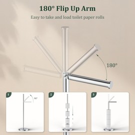 Toilet Paper Holder Stand, Freestanding Tissue Roll Holder for Bathroom, Rustproof Toilet Paper Stand Storage for 4 Rolls, 304 Stainless Steel and Anti-Slip Weighted Base, Chrome