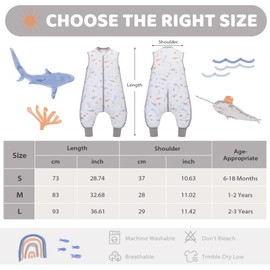 Baby Wearable Blankets with legs 2.5 tog toddler Swaddles Wrap with feet Winter Warm Cotton 6-18 Months, 1-2 Years, 2-3 Years