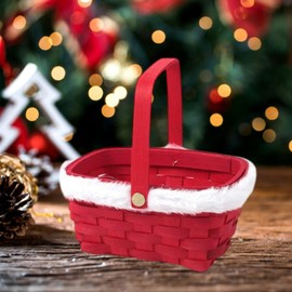 Perfeclan Christmas Gift Basket, Storage Basket, Lightweight Party Supply, New Year Candy Basket, Reusable, Multifunctional Christmas Carry Basket, Red No Packaging