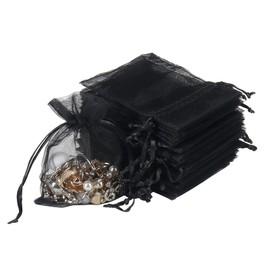 YQL Black Organza Gift Bags, 100PCS 8X10cm Small Mesh Jewelry Pouches Party Favour Bags with Drawstring for Wedding Baby Shower Christmas, Black Organza Bags for Bracelet Packaging, Jewellery Bags