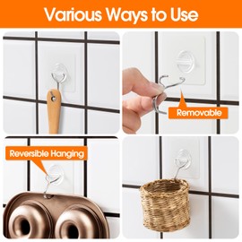 YSJNUS Adhesive Wall Hooks for Hanging Heavy Duty 33lb(Max), Waterproof and Rustproof Transparent Self Adhesive Hooks for Bathroom Kitchen Outdoor and Home Improvement -24 Pack