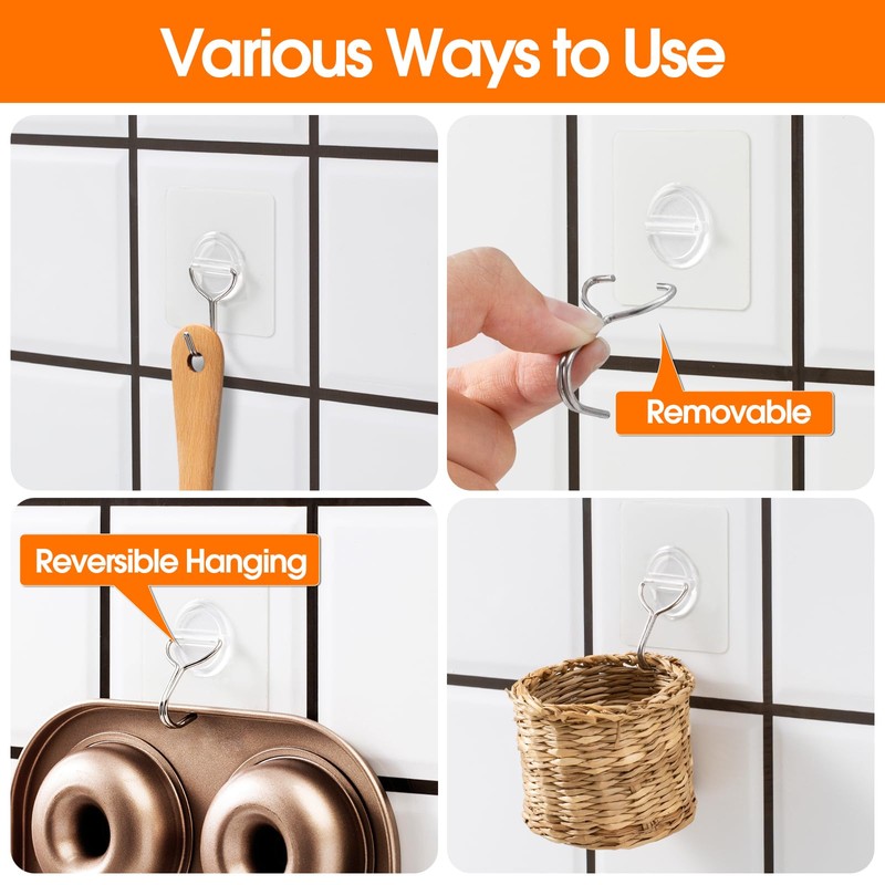 YSJNUS Adhesive Wall Hooks for Hanging Heavy Duty 33lb(Max), Waterproof