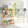 COSTWAY Bamboo Plant Stand, Foldable Multifunctional Flower Display Ladder Shelf,
