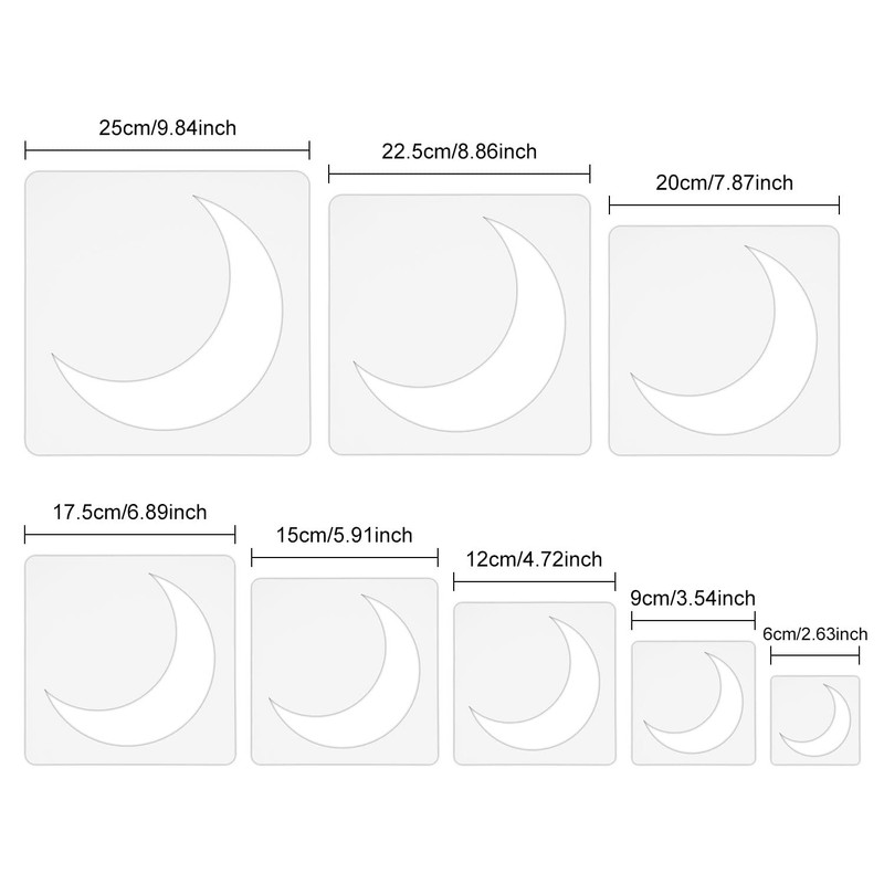 SAVITA 16pcs Moon Stencils for Crafts, Moon Template Plastic Painting&Drawing