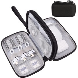 T Tersely Electronics Accessories Organizer Pouch Bag, Double Layers Electronic Organiser Travel Cable Gadget Bag for Cable, Phone, SD Card (Classic Black)