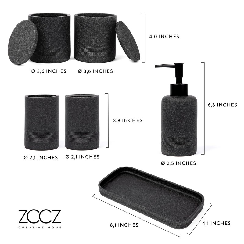 ZCCZ Black Stone Bathroom Accessories Set 6 Pieces - Toothbrush