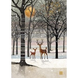Bug Art Christmas Cards Pack of 8 - Forest Deer in the Snow Embossed with Foil Details - Eco-Friendly & Recyclable