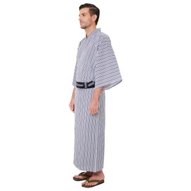 Koremono Mens Tatekan Yukata, Lightweight Summer Robe, 100% Cotton, Made in Japan (Wide Fit, US, Alpha, X-Large, Big, Regular)