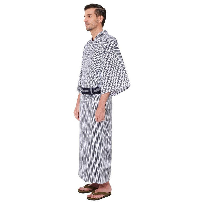 Koremono Mens Tatekan Yukata, Lightweight Summer Robe, 100% Cotton, Made