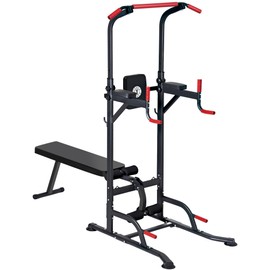 Dland Strength Training Dip Stands, Stand-Up Gym with Bench, Adjustable Bench Press Machine, Home Gym Weightlifting Equipment, Pull-Up Bar Multi-Function Adjustable Leg Press Machine for Weightlifting, Bodybuilding, CrossFit, Yoga, Pilates