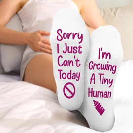 VICRAZY Mothers Day Gifts For Mom - New Mom Gifts & Funny Pregnancy Socks Presents, Christmas Presents for Women - First Time Mother Must Have, Accessories for Pregnant Women, White, One Size
