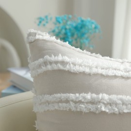 Pallene Boho Decorative Throw Pillow Covers 18x18 Inch, Set of 2 Beige Cotton Linen Couch Pillow Covers, Farmhouse Throw Pillow Cases for Couch, Sofa, Living Room