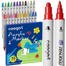 Coogert 36 Colors Dual Tip Acrylic Paint Markers,Fine Tip and Dot Tip Acrylic Paint Pens For Rock Painting, Canvas, Wood, Glass, Ceramic, Fabric, Plastic, Egg, Art Painting Supplies Kit