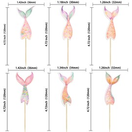 Gyufise 36Pcs Mermaid Tail Cupcake Toppers Mini Under the Sea Mermaid Tail Figures Cupcake Pick Decorations for Mermaid Party Decoration Baby Shower Supplies