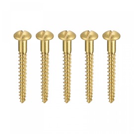 sourcing map Wood Screws M3.5 x 30 mm Slotted Round Head Brass Pack of 50