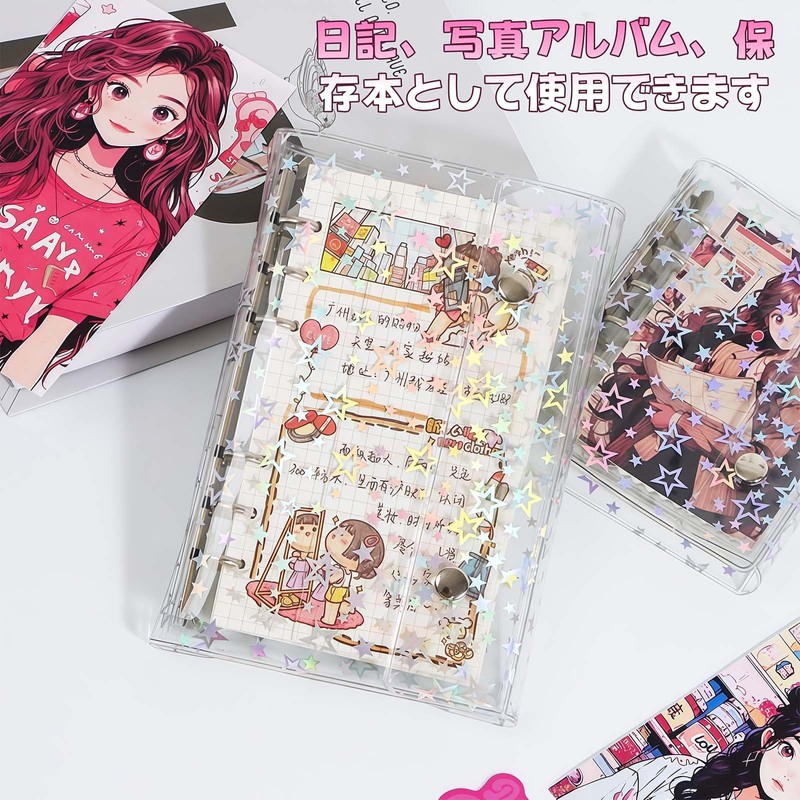 Sticker Book, Star Pattern, Clear Binder, M5/A6 Size, Includes 20