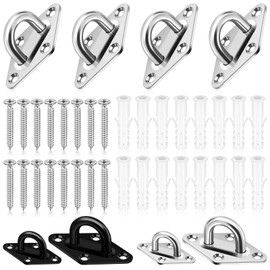 Mardatt 4 Pack M8 304 Stainless Steel Pad Eye Plate U Hooks, Marine Hardware Hooks with Screws Anchor, Heavy Duty Ceiling Hook Pad Eyes Plate, Silver