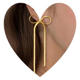 OEIOTEI Dangle Bow Earrings for Women, Long Bow Earrings Bow Jewellery Women Tassel Dangling Bow Ribbon Earings Bow Tassel Earrings for Wedding Golden Women's Earrings Trendy Jewellery, Copper + 925