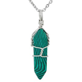 KYEYGWO Pack of 2 Crystal Points Stone Pendants Necklace for Women and Men, Malachite Crystals Pendants with Chain 19"