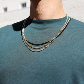 Men’s 3pc. Stainless Steel Cuban Chain Necklace Set with Lobster Claw Clasp, 24-Inches