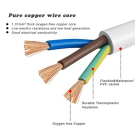 Outdoor Extension Cord White 10 FT, 16/3 SJTW Heavy Duty General Extension Cable Perfect for Home/Office Use-3 Prong Grounded Plug for Safety - Rated at 13A 125V-UL