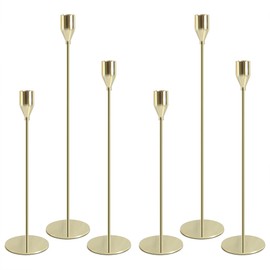 Panumly Candle Holders, 6 Piece Gold Candlestick Holders for Table Centerpiece/Fireplace/Cabinet, Brass Metal Taper Candles Holders, Idea for Home Decor, Wedding, Dinning, Party