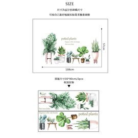 ZARROUEA Plant Wall Sticker Flower Green Leaves Green Potted Plant 3D Sticker Flower Modern Decor Sticker Wallpaper Removable Stylish Scandinavian Decorative Wall Decor Wallpaper Children's Room