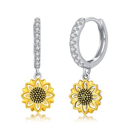 Kootwo Sunflower Hoop Earrings 925 Sterling Silver, Hypoallergenic Sunflower Cubic Zirconia Hoop Earrings, Jewelry Gift for Women Lady