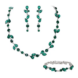 EVER FAITH Crystal Jewellery Sets Elegant Marquise and Round Cut Rhinestone Leaf Necklaces Earrings and Bracelet Set for Women Brown Gold Tone, Sterling silver, crystal, Rhinestone