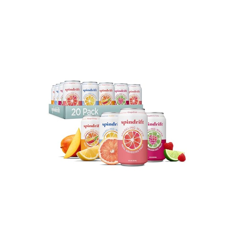 Spindrift Sparkling Water, 4 Flavor Variety Pack, Made with Real